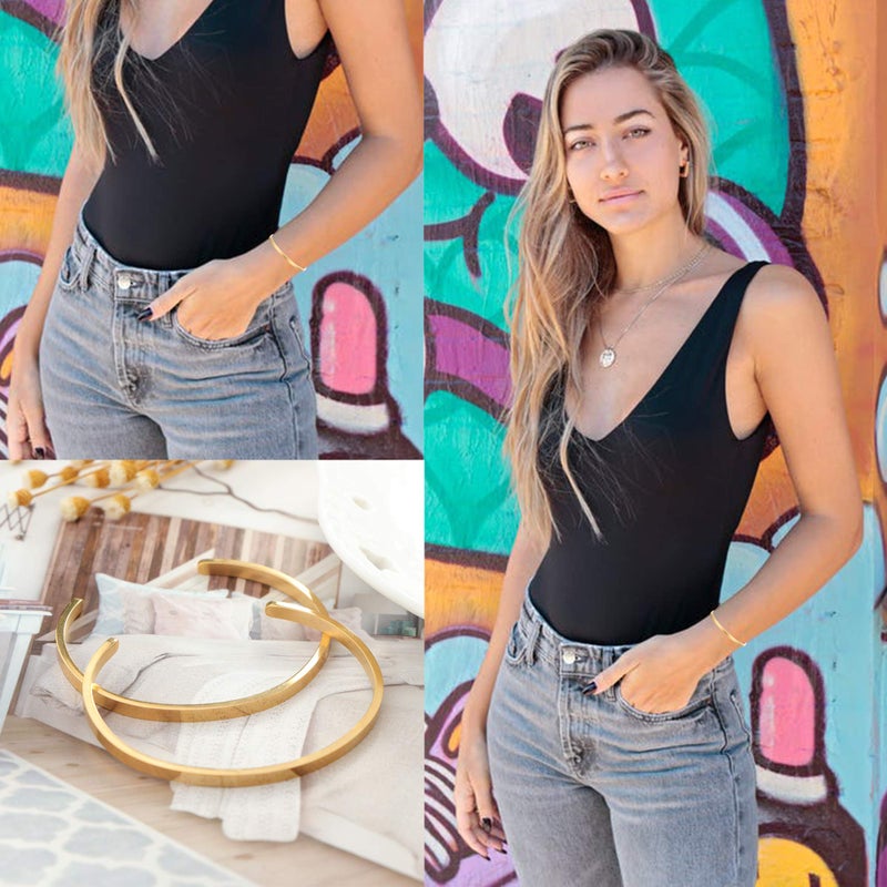 MILACOLATO 2 Pcs 18K Gold Plated Thin Cuff Bracelet for Him and Her Twisted Couple Bracelets Simple Delicate Adjustable Cuff Bangle Bracelet for Women Men Couple Valentine's Day Mothers Day Gifts G - Image 5